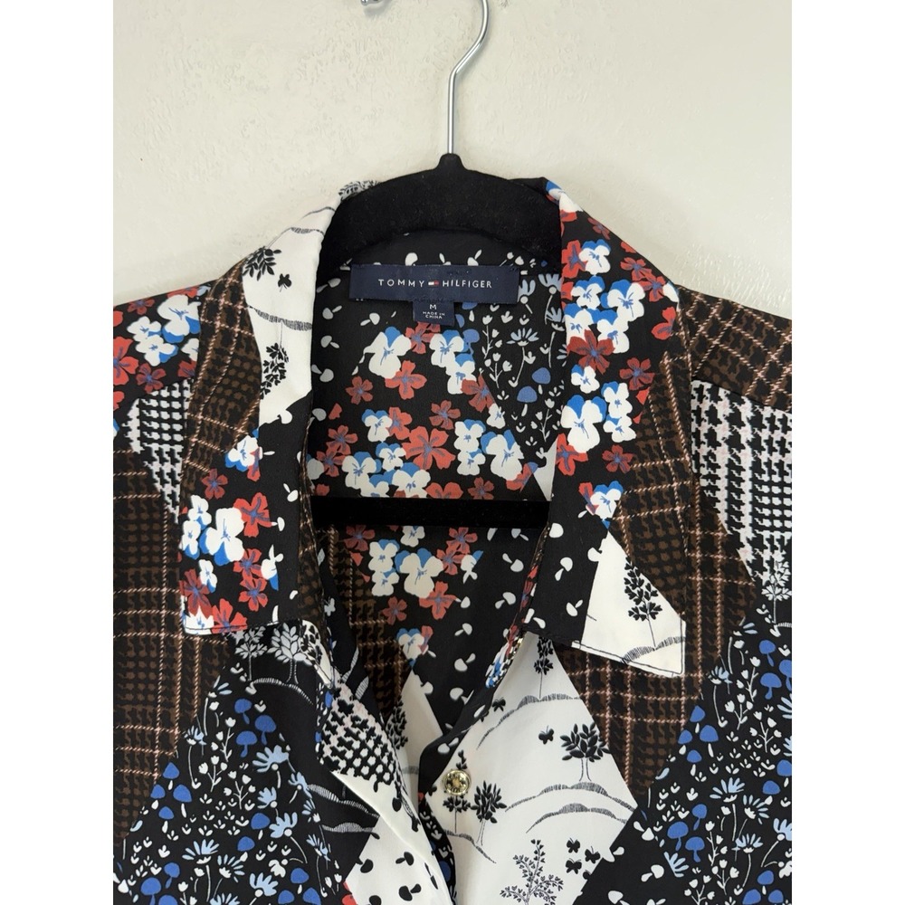 Tommy Hilfiger‎ Printed Patchwork Button-up Shirt Size Medium Tie back - Picture 4 of 8